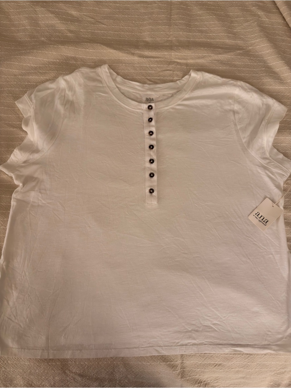 a.n.a White Short Sleeve Henley Top with Button Placket